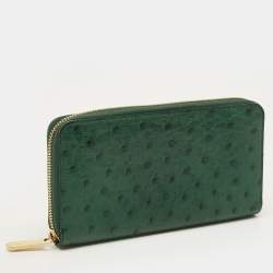 Pre Owned Louis Vuitton Zippy Green Ostrich Wallet