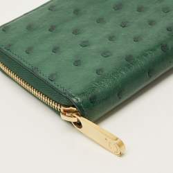 Pre Owned Louis Vuitton Zippy Green Ostrich Wallet