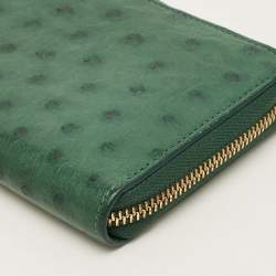 Pre Owned Louis Vuitton Zippy Green Ostrich Wallet