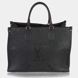 Pre Owned Louis Vuitton Onthego MM Black Giant Monogram Empreinte Leather Tote Bag