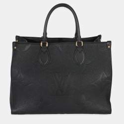 Pre Owned Louis Vuitton Onthego MM Black Giant Monogram Empreinte Leather Tote Bag