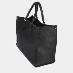 Pre Owned Louis Vuitton Onthego MM Black Giant Monogram Empreinte Leather Tote Bag