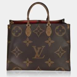 Pre Owned Louis Vuitton Onthego GM Brown Reverse Monogram Canvas Tote Bag