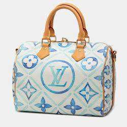 Pre Owned Louis Vuitton Blue Monogram Tiles By The Pool Speedy Bandouliere 25