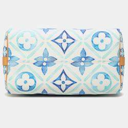 Pre Owned Louis Vuitton Blue Monogram Tiles By The Pool Speedy Bandouliere 25