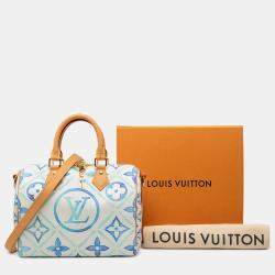 Pre Owned Louis Vuitton Blue Monogram Tiles By The Pool Speedy Bandouliere 25