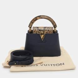 Pre Owned Louis Vuitton Capucines Mini Navy Blue Leather and Python Top Handle Bag
