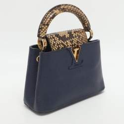 Pre Owned Louis Vuitton Capucines Mini Navy Blue Leather and Python Top Handle Bag