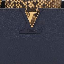 Pre Owned Louis Vuitton Capucines Mini Navy Blue Leather and Python Top Handle Bag