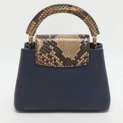 Pre Owned Louis Vuitton Capucines Mini Navy Blue Leather and Python Top Handle Bag