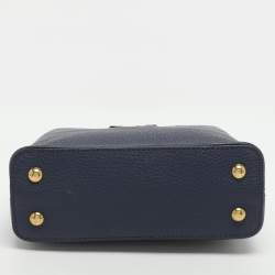 Pre Owned Louis Vuitton Capucines Mini Navy Blue Leather and Python Top Handle Bag