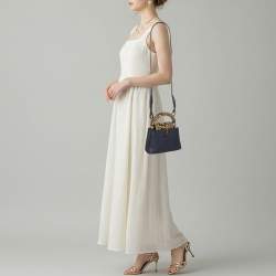 Pre Owned Louis Vuitton Capucines Mini Navy Blue Leather and Python Top Handle Bag