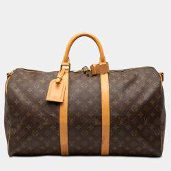 Pre Owned Louis Vuitton Brown Monogram Keepall Bandouliere 50