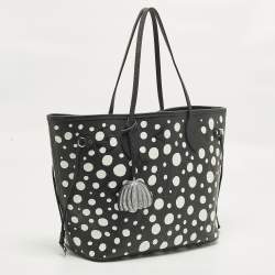 Pre Owned Louis Vuitton X Yayoi Kusama Neverfull MM Black/White Monogram Empreinte Leather Bag