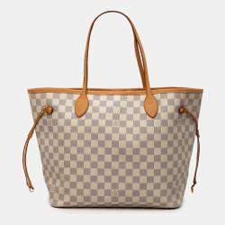 Pre Owned Louis Vuitton White Damier Azur Neverfull MM