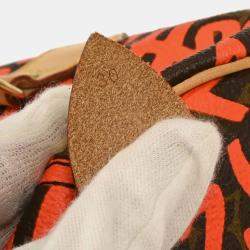 Pre Owned Louis Vuitton Orange Monogram Graffiti Speedy 30 Handbag