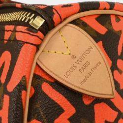 Pre Owned Louis Vuitton Orange Monogram Graffiti Speedy 30 Handbag