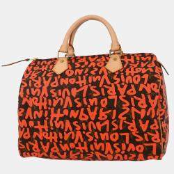 Pre Owned Louis Vuitton Orange Monogram Graffiti Speedy 30 Handbag