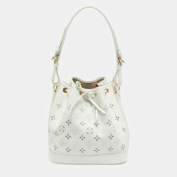 Pre Owned Louis Vuitton Noe Petit White Monogram Cutout Leather Bucket Bag