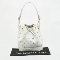 Pre Owned Louis Vuitton Noe Petit White Monogram Cutout Leather Bucket Bag