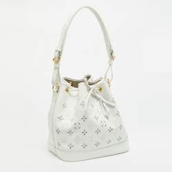 Pre Owned Louis Vuitton Noe Petit White Monogram Cutout Leather Bucket Bag