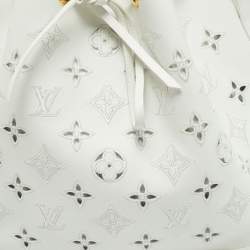 Pre Owned Louis Vuitton Noe Petit White Monogram Cutout Leather Bucket Bag