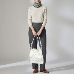 Pre Owned Louis Vuitton Noe Petit White Monogram Cutout Leather Bucket Bag
