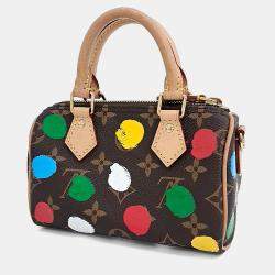 Pre Owned Louis Vuitton Brown Coated Canvas X Yayoi Kusama Nano Speedy