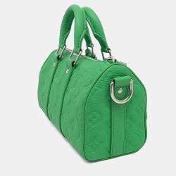 Pre Owned Louis Vuitton Green Leather Empreinte Bandouliere Keepall 25