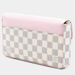 Pre Owned Louis Vuitton Pink White Damier Azur Calfskin Pochette Felicie