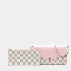 Pre Owned Louis Vuitton Pink White Damier Azur Calfskin Pochette Felicie