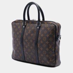 Pre Owned Louis Vuitton Black Brown Monogram Macassar Porte Documents Voyage