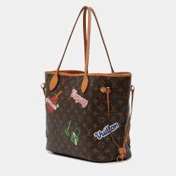 Pre Owned Louis Vuitton Brown Monogram Patches Neverfull MM