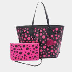 Pre Owned Louis Vuitton X Yayoi Kusama Neverfull Mm Tote Bag Monogram Empreinte Leather Black And Pink