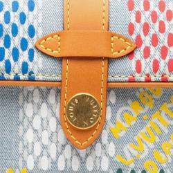 Pre Owned Louis Vuitton Lv Birds Damier Denim Cargo Wearable Wallet Shoulder Bag Blue Multicolor Brown Leather