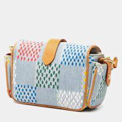 Pre Owned Louis Vuitton Lv Birds Damier Denim Cargo Wearable Wallet Shoulder Bag Blue Multicolor Brown Leather