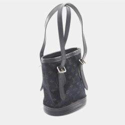 Pre Owned Louis Vuitton Little Bucket Monogram Satin Handbag Fabric And Leather Black