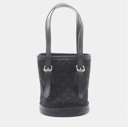 Pre Owned Louis Vuitton Little Bucket Monogram Satin Handbag Fabric And Leather Black
