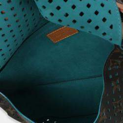 Pre Owned Louis Vuitton Teal Monogram Canvas Flore Perforated Saumur