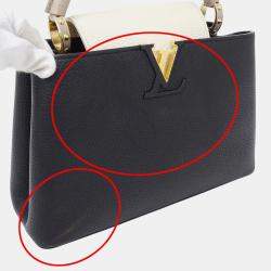 Pre Owned حقيبة لوي فيتون كابوسينز MM جلد توريلون أسود/كريم/غال أسود