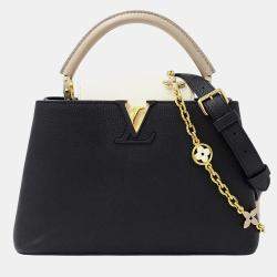 Pre Owned حقيبة لوي فيتون كابوسينز MM جلد توريلون أسود/كريم/غال أسود