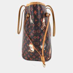 مملوكة مسبقًا Louis Vuitton Transformed Monogram Cat Catgram Neverfull MM Shoulder Bag With Pouch Canvas And Leather Tote Bag Brown