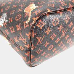 مملوكة مسبقًا Louis Vuitton Transformed Monogram Cat Catgram Neverfull MM Shoulder Bag With Pouch Canvas And Leather Tote Bag Brown