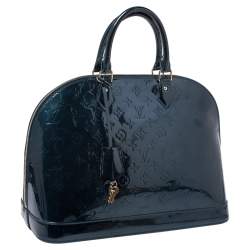 Pre Owned Louis Vuitton Blue Nuit Monogram Vernis Alma GM Bag