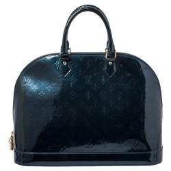 Pre Owned Louis Vuitton Blue Nuit Monogram Vernis Alma GM Bag