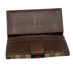 Gucci Brown/Beige GG Canvas Web Eyelet Flap Wallet