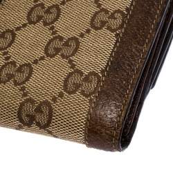 Gucci Brown/Beige GG Canvas Web Eyelet Flap Wallet