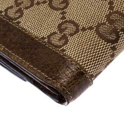 Gucci Brown/Beige GG Canvas Web Eyelet Flap Wallet