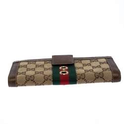 Gucci Brown/Beige GG Canvas Web Eyelet Flap Wallet