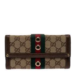 Gucci Brown/Beige GG Canvas Web Eyelet Flap Wallet